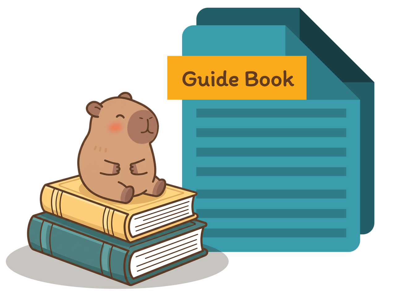น้องคาปินั่งบนกองหนังสือข้าง Guide Book